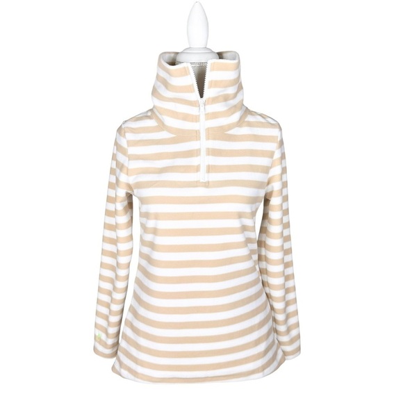 NWOT Dudley Stephens turtleneck zip white tan stripe fleece prospect pullover XS - Picture 2 of 16